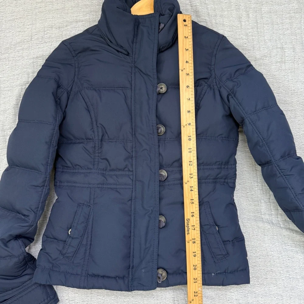 Abercrombie Kids Puffer Jacket Navy‎ Blue Fur Lined Button Up Coat Sze L VTG